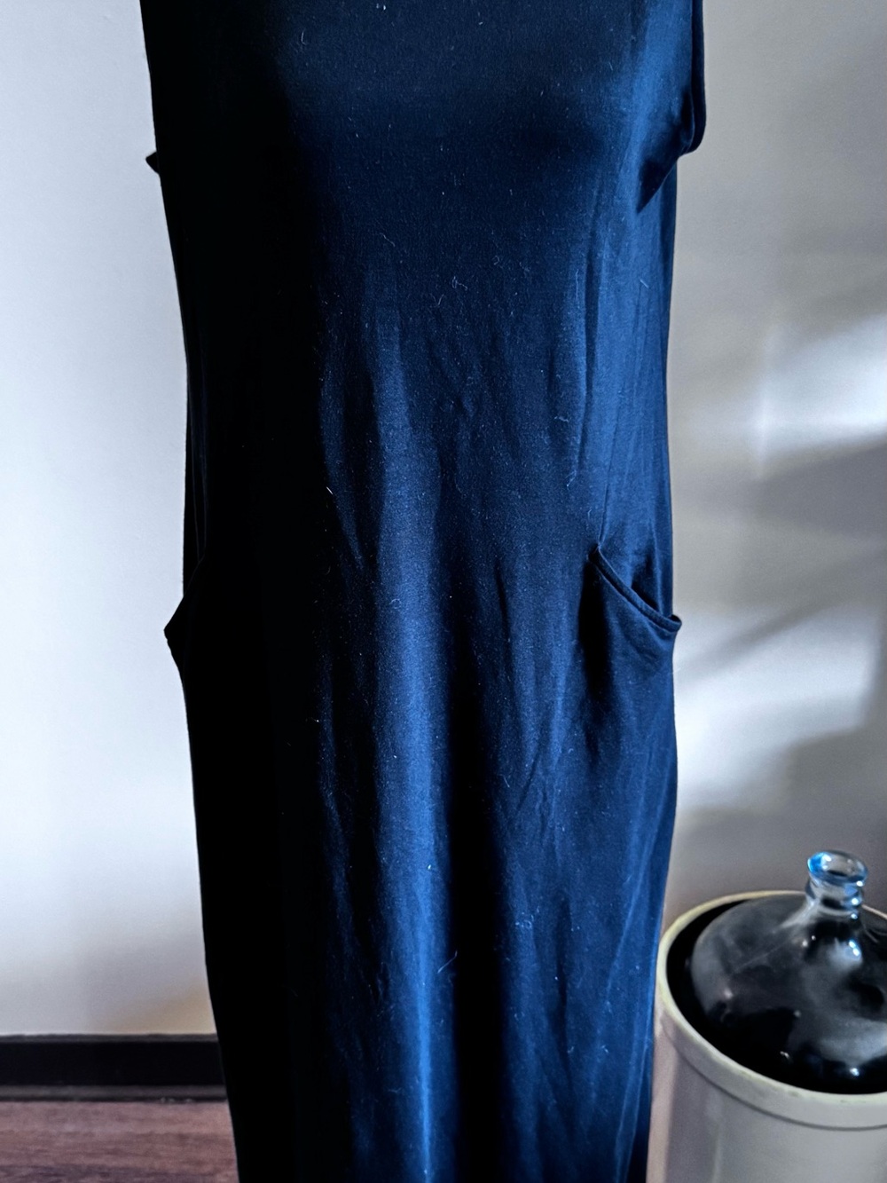 Classic Black Sleeveless Maxi Dress with Side Pockets